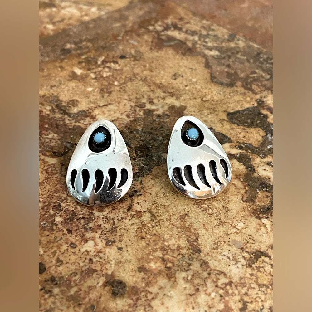 Sterling Silver with genuine Turquoise Bear paw earrings